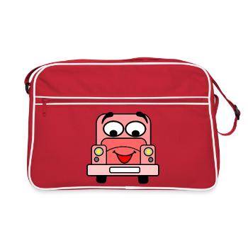 Fröhliches Auto mit Gesicht rosa - Retro Tasche - Rot/Weiß - Vorne