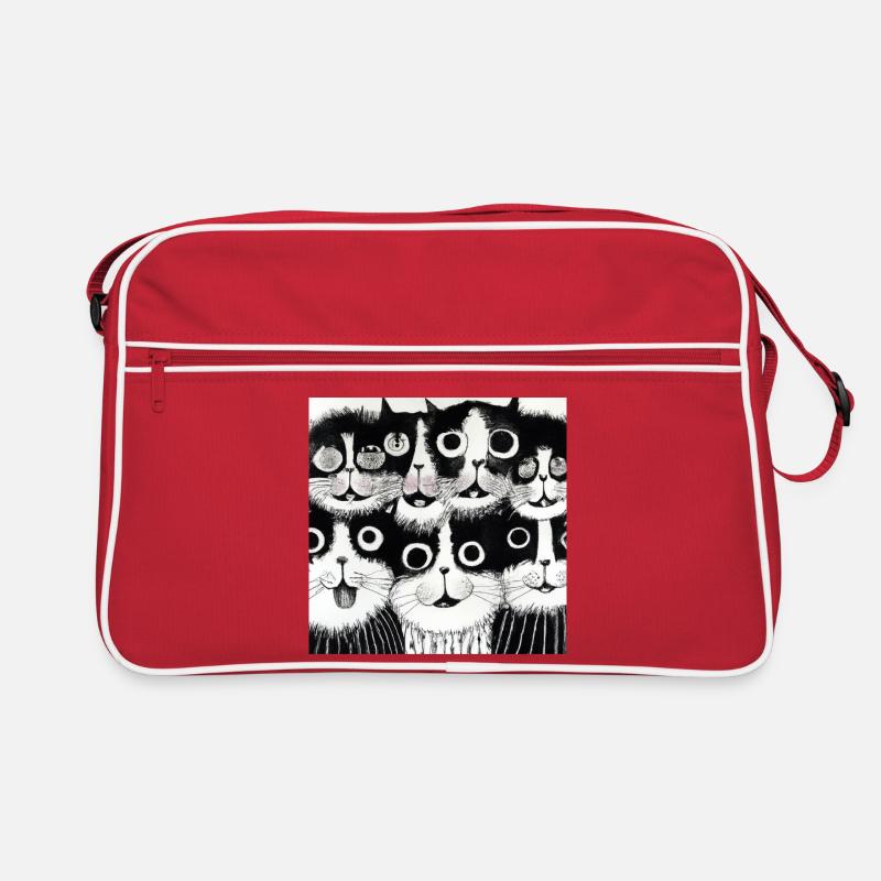 Chats noirs et blancs souriants, illustration - Sac Retro - rouge/blanc