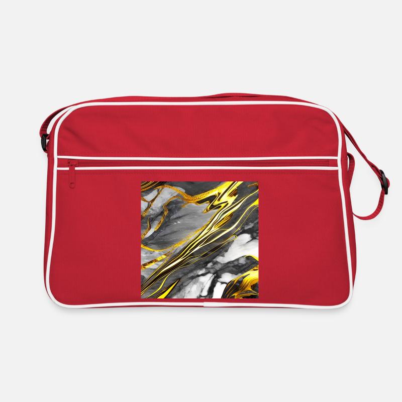 Marmor Schwarz Gold Textur - Retro Tasche - Rot/Weiß