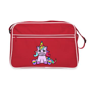 Einhorn Herz Regenbogen Menschenrechte Lgbt - Retro Tasche - Rot/Weiß - Vorne