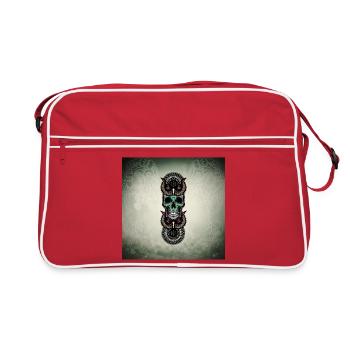 Totenkopf mit Eule - Retro Tasche - Rot/Weiß - Vorne