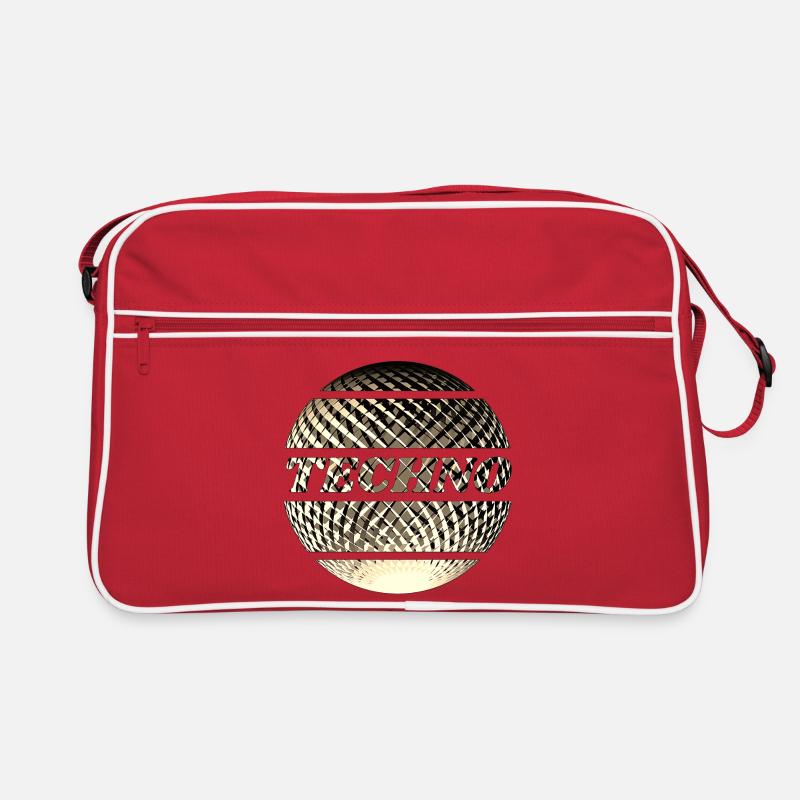 Techno Diskokugel gold - Retro Tasche - Rot/Weiß