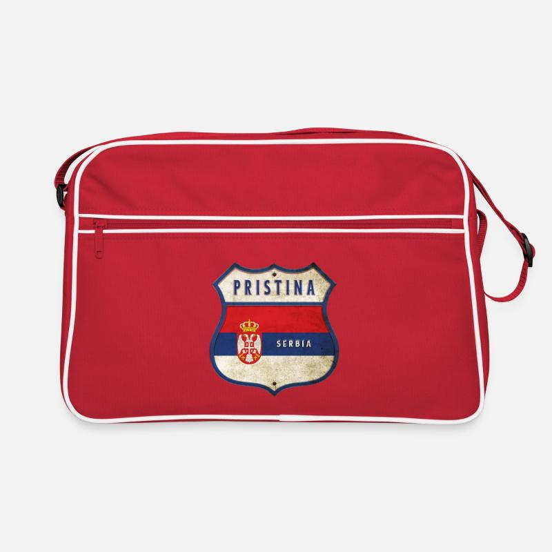 Pristina Serbien Wappen Flaggen Design - Retro Tasche - Rot/Weiß