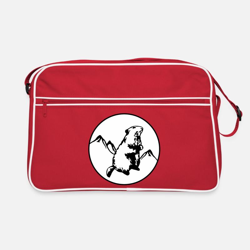 Murmeltier mit Bergen - Retro Tasche - Rot/Weiß