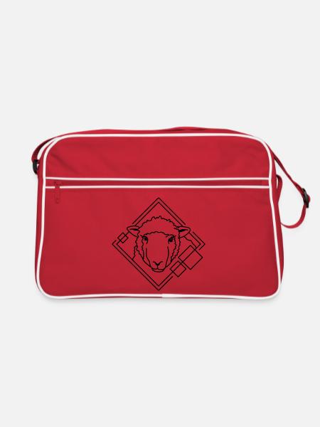 Schaf in geometrischer Form - Line-Art-Design - Retro Tasche - Rot/Weiß - Vorne