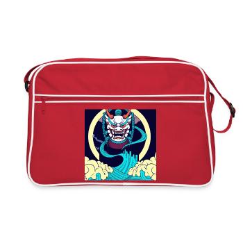 Asia Oni mask - Oni Tattoo - le démon japonais - Sac Retro - rouge/blanc - Devant