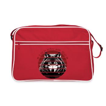 Das Leben ist besser mit Wolf - Retro Tasche - Rot/Weiß - Vorne