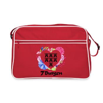 Siebenbürger Wappen mit Blumendesign und Wappen - Retro Tasche - Rot/Weiß - Vorne