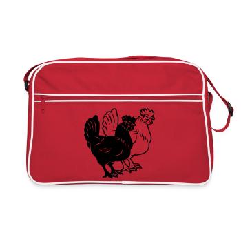 Chickens black and white - Retro Bag - red/white - Front