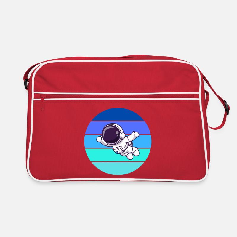 Astronaut, Rakete, Fliegen - Retro Tasche - Rot/Weiß