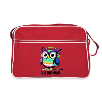 Lustige Eule Aus die Maus - Retro Tasche - Rot/Weiß - Vorne