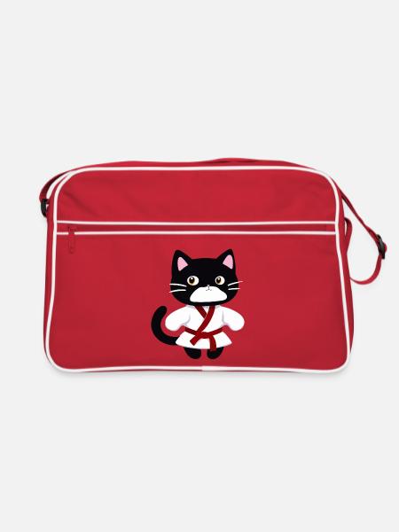 ticker, Happy Colorful Owl wearing Headphones, kaw - Retro Tasche - Rot/Weiß - Vorne