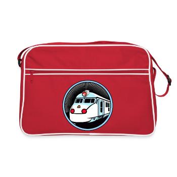 Zug, Lokomotive, Eisenbahn - Retro Tasche - Rot/Weiß - Vorne