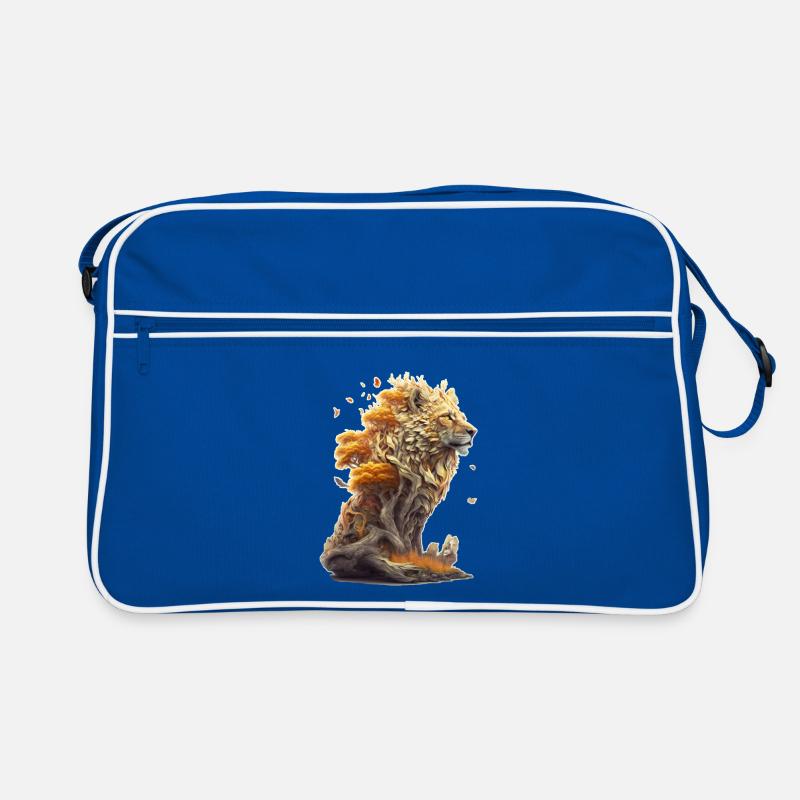 Löwe mit Savannen Elementen, Löwendesign Retro Tasche