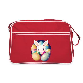 Osterhase mit Ostereiern - Retro Tasche - Rot/Weiß - Vorne