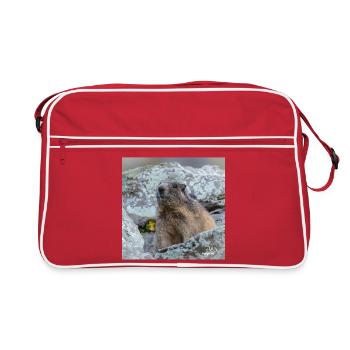 Murmeltier Porträt 6 - Alpen Deko und Geschenkidee - Retro Tasche - Rot/Weiß - Vorne