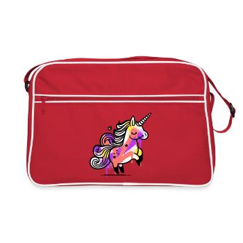 Skurriles Einhorn mit Splash Art - Retro Tasche - Rot/Weiß - Vorne