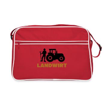 Landwirt Traktor Spruch Landleben Biobauer Feld - Retro Tasche - Rot/Weiß - Vorne