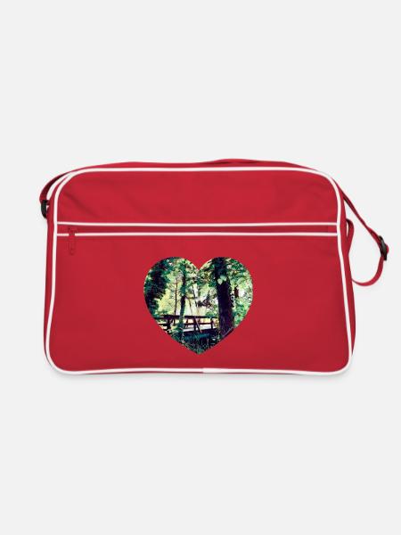 Herzmotiv Brücke im Frühgrün - Retro Tasche - Rot/Weiß
