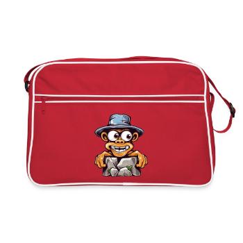 Gorille de dessin animé avec chapeau de pierres qui se brise - Sac Retro - rouge/blanc - Devant