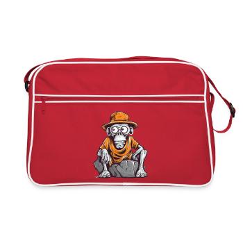 Skull monkey with hat and t-shirt - Retro Bag - red/white - Front