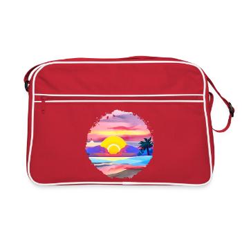 Summer Sunset Beach Watercolor - Retro Bag - red/white - Front