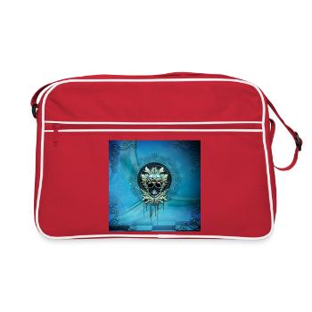 Élégant crâne décoratif bleu avec feuilles. - Sac Retro - rouge/blanc - Devant