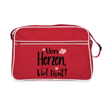 VON HERZEN - VIEL MUT SPRÜCHE - Retro Tasche - Rot/Weiß - Vorne