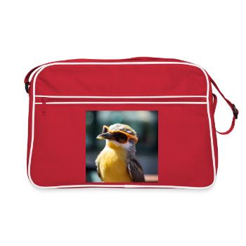 Vogel mit Orangen Sonnenbrillen - Retro Tasche - Rot/Weiß - Vorne