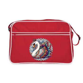 Schwan mit Mandalas verziert - Retro Tasche - Rot/Weiß - Vorne