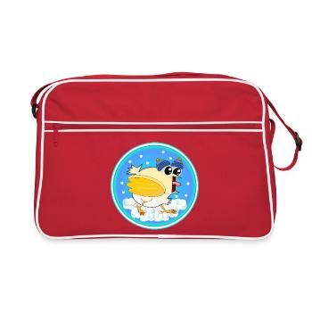 Snow Winter Chickens - Retro Bag - red/white - Front