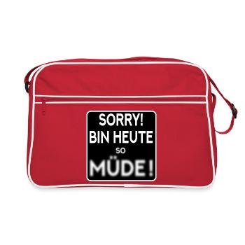 MÜDE - MÜDIGKEIT SPRÜCHE - Retro Tasche - Rot/Weiß - Vorne