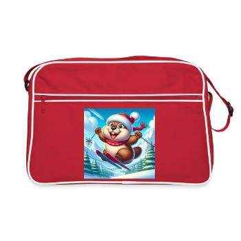 Groundhog Jumping Ski Christmas - Retro Bag - red/white - Front