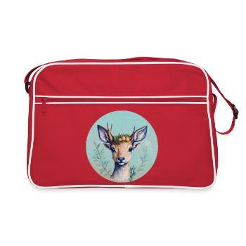 Niedlicher Hirsch mit Blumenkrone - Retro Tasche - Rot/Weiß - Vorne
