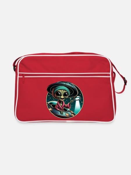 Außerirdischer Detektiv im UFO-Licht - Retro Tasche - Rot/Weiß - Vorne
