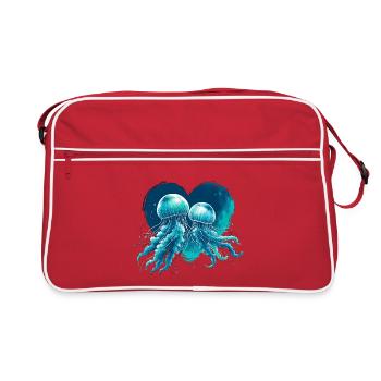 Méduse coeur bleu vert V-Day amour aquarelle - Sac Retro - rouge/blanc - Devant