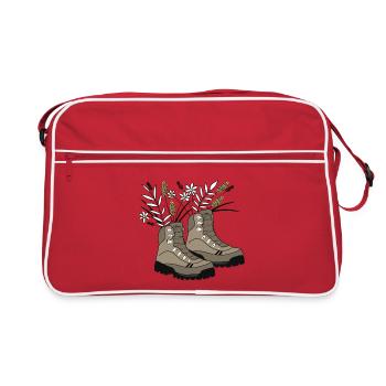 Hiking boots filled with meadow flowers - Retro Bag - red/white - Front