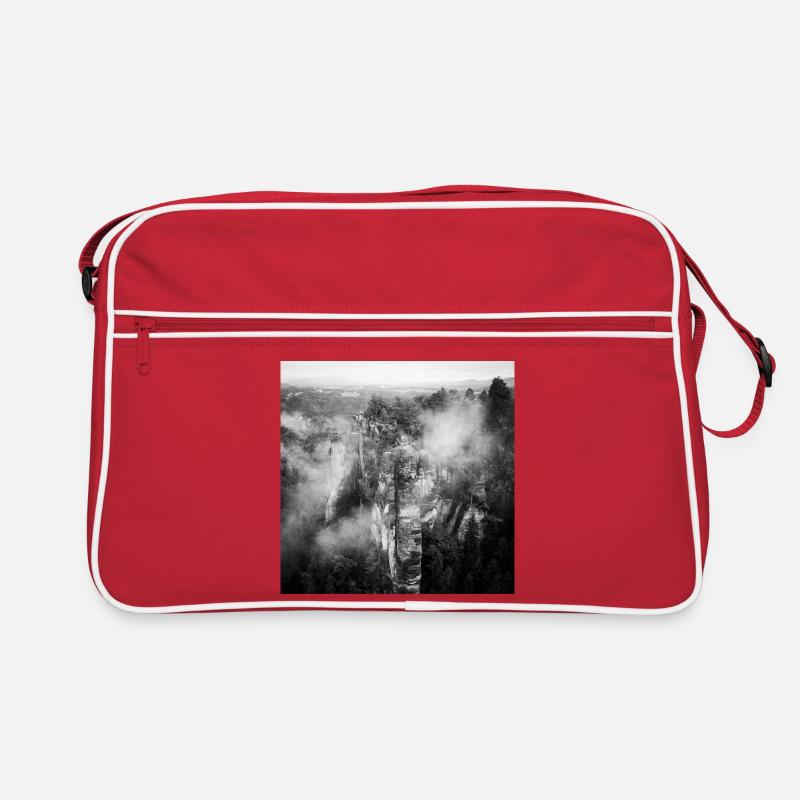 Basteibrücke Sächsische Schweiz Nebel Poster - Retro Tasche - Rot/Weiß