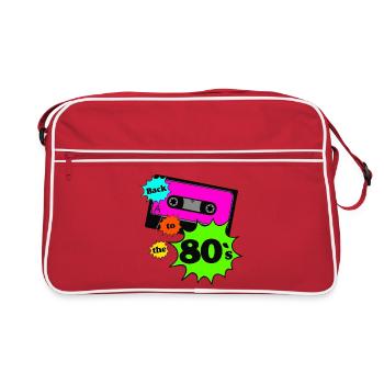 80er Party Retro Fun Shirt Motto Party , 80s (25) - Retro Tasche - Rot/Weiß - Vorne