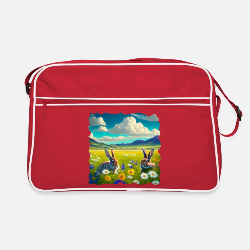 large flower meadow with wild rabbits Retro Bag