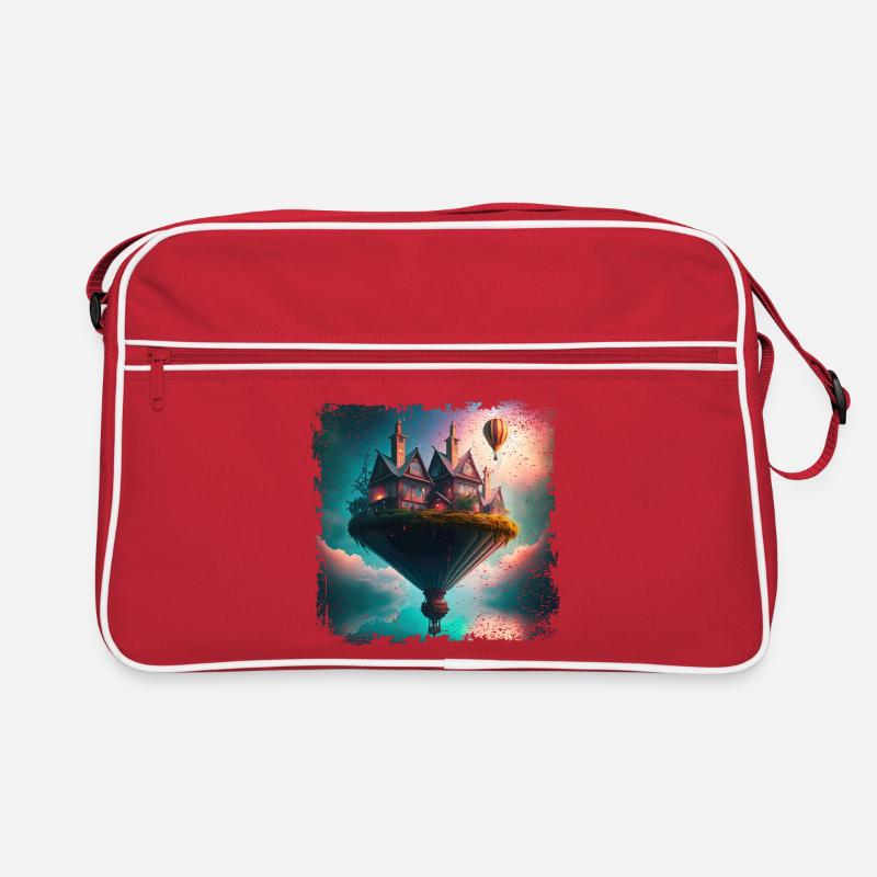 Fantasy schwebendes Dorf Retro Tasche