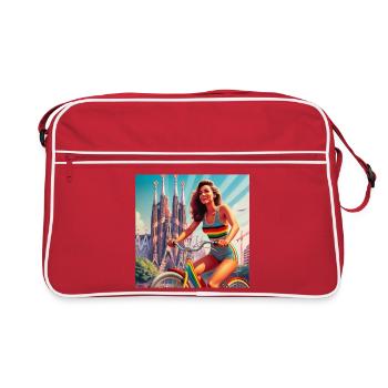 Vintage rainbow bike with pinup - Retro Bag - red/white - Front