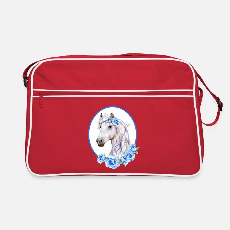 Cheval Blanc Romantique - Roses Bleu Clair - Sac Retro - rouge/blanc
