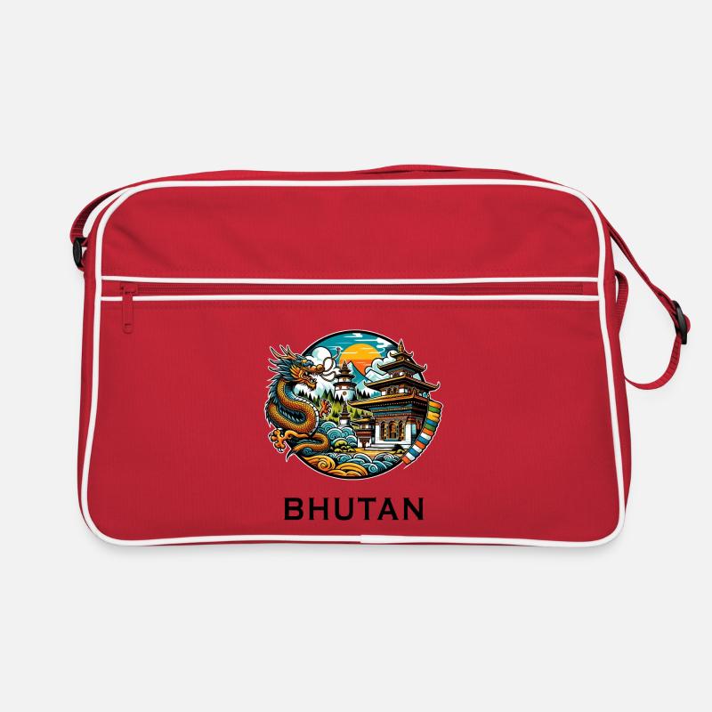 Bhutan Drache Himalaya Thimphu - Retro Tasche - Rot/Weiß