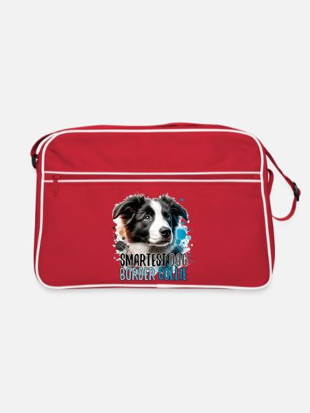Border Collie Puppy Smartest Dog Gift - Retro Bag - red/white - Front