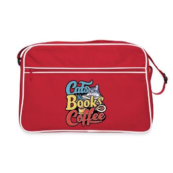 Katzen und Bücher mit Kaffee-Design - Retro Tasche - Rot/Weiß - Vorne