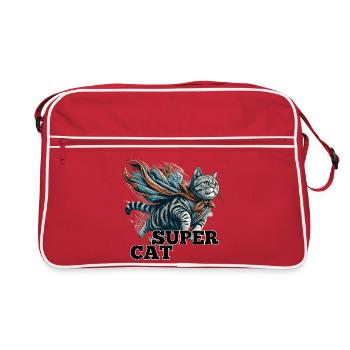 Super Katze Britisch Kurzhaar BKH getigert - Retro Tasche - Rot/Weiß - Vorne