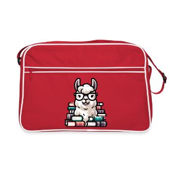 Bookworm Llama: The Literary Alpaca - Retro Bag - red/white - Front