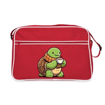 Tea Time Turtle: Der Muschel-Schlürfer - Retro Tasche - Rot/Weiß - Vorne