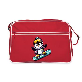 Snowboard Star: Der gleitende Pinguin - Retro Tasche - Rot/Weiß - Vorne
